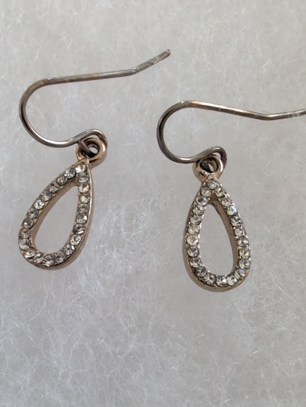 Gold Tone Pave Crystal Open Teardrop Dangle Earrings